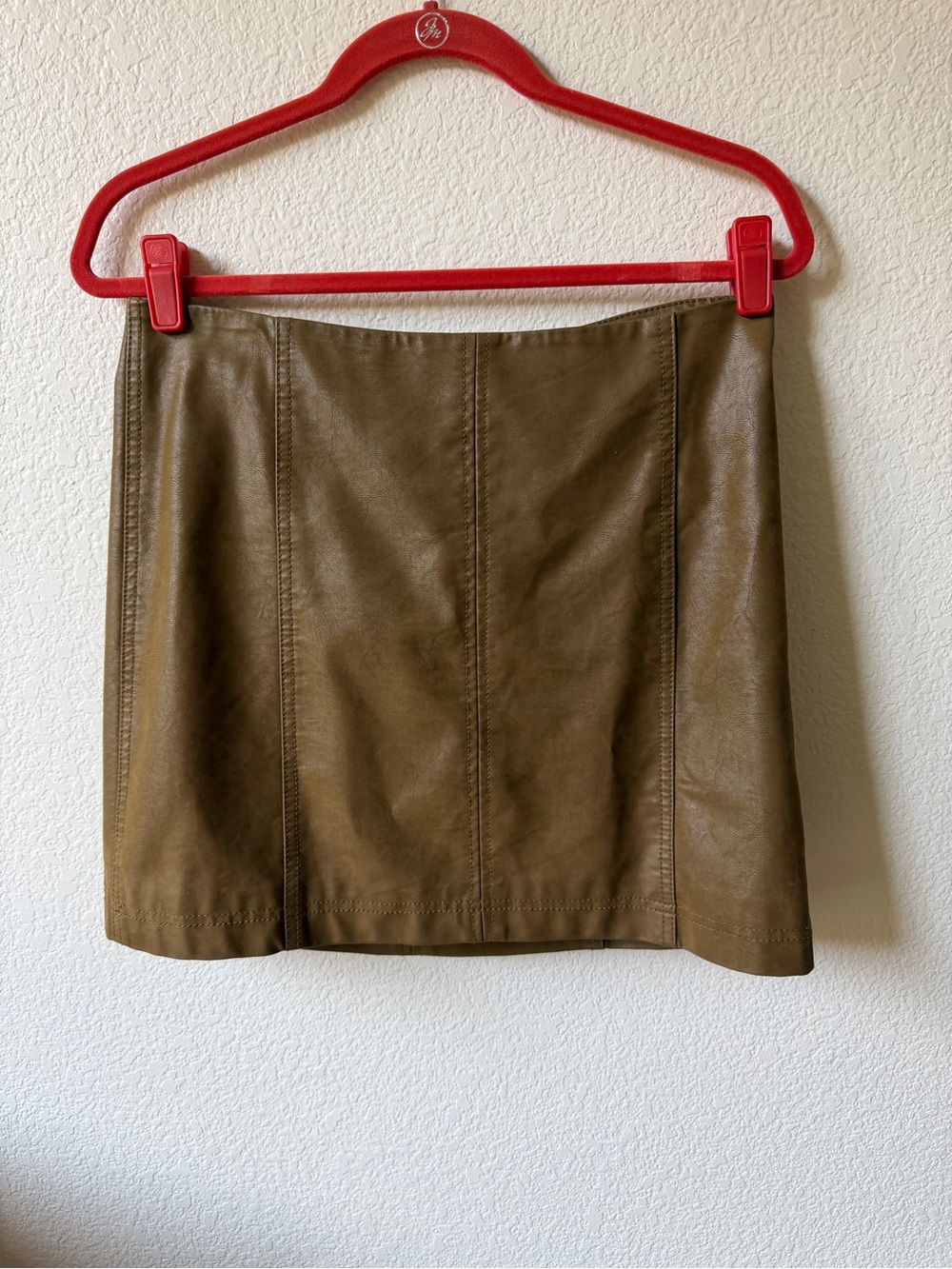 Free People Olive Brown Faux-Leather Mini Skirt